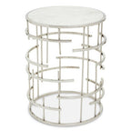 White Round Marble Top Side Table with Silver Open Frame Metal Base | Jaipur