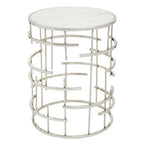 White Round Marble Top Side Table with Silver Open Frame Metal Base | Jaipur