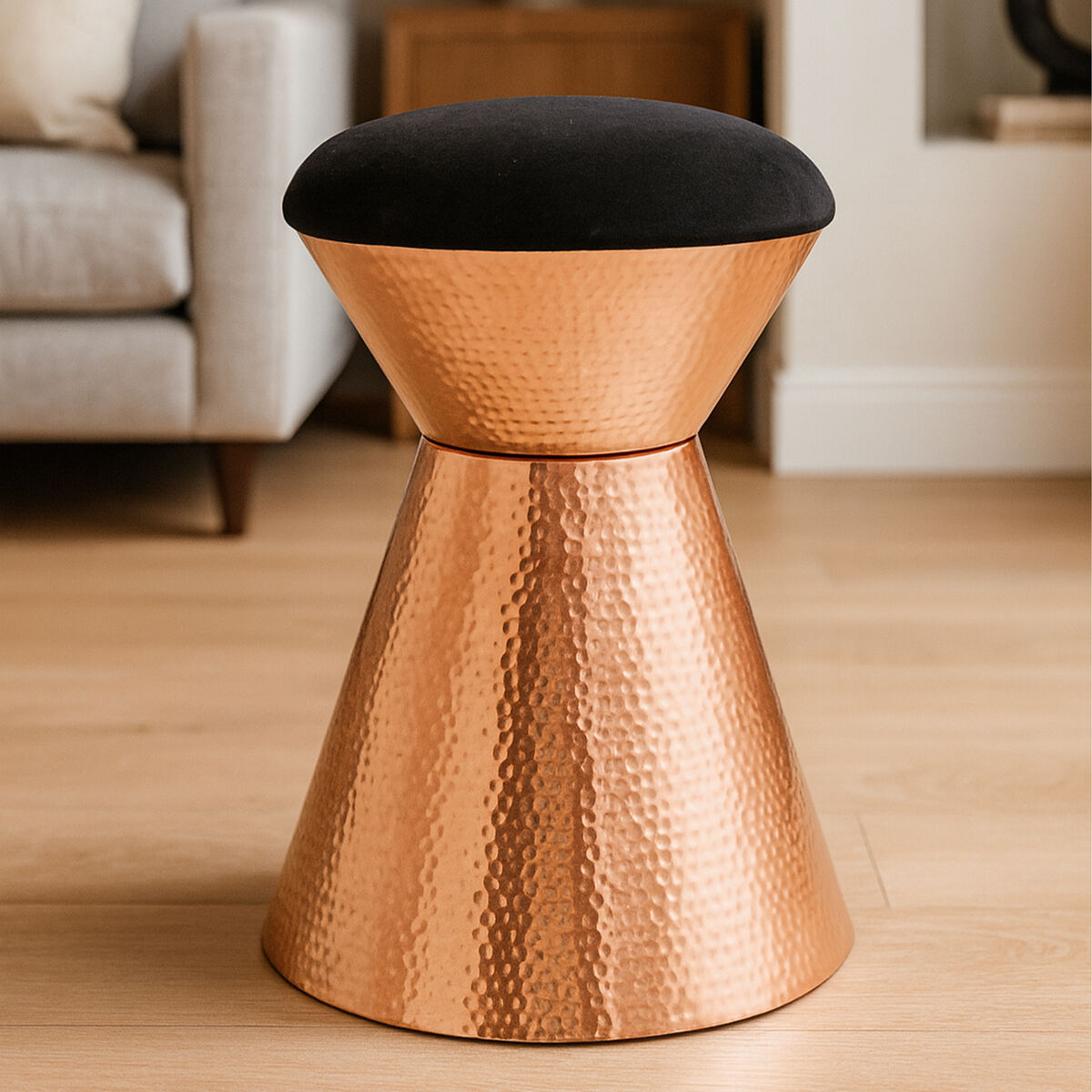 Black Velvet and Copper Finish Stool | Jaipur