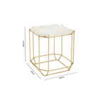 White Octagonal Stone Quartz Top Side Table with Warm Metallic Angular Base | Jaipur