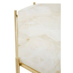 White Octagonal Stone Quartz Top Side Table with Warm Metallic Angular Base | Jaipur