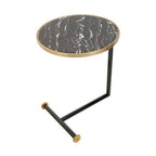 Black Marble Effect Glass Top Side Table with Gold Rim and Gold Feet | Oria