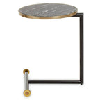 Black Marble Effect Glass Top Side Table with Gold Rim and Gold Feet | Oria
