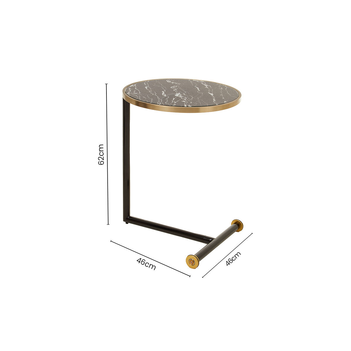 Black Marble Effect Glass Top Side Table with Gold Rim and Gold Feet | Oria