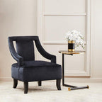 Black Marble Effect Glass Top Side Table with Gold Rim and Gold Feet | Oria