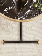 Black Marble Effect Glass Top Side Table with Gold Rim and Gold Feet | Oria