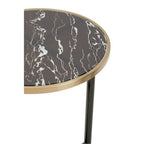 Black Marble Effect Glass Top Side Table with Gold Rim and Gold Feet | Oria