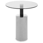 Clear Glass Top Side Table with Silver Steel Base and Black Column | Oria