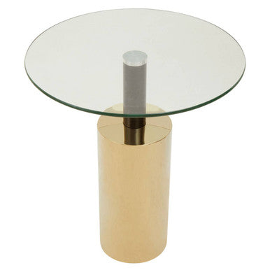 Clear Glass Top Side Table with Gold Steel Base and Black Centre Support | Oria