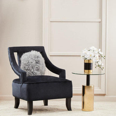 Clear Glass Top Side Table with Gold Steel Base and Black Centre Support | Oria