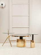 Clear Glass Top Side Table with Gold Steel Base and Black Centre Support | Oria