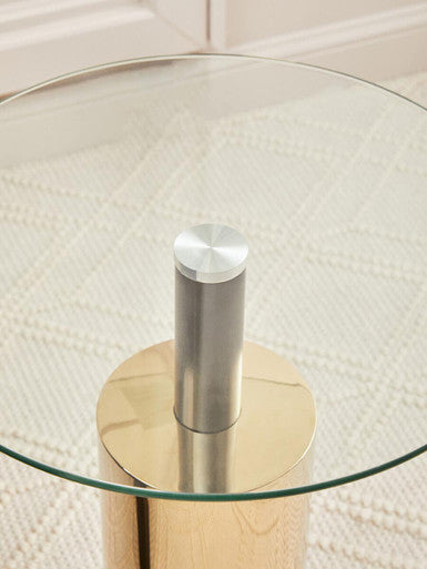 Clear Glass Top Side Table with Gold Steel Base and Black Centre Support | Oria