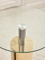 Clear Glass Top Side Table with Gold Steel Base and Black Centre Support | Oria