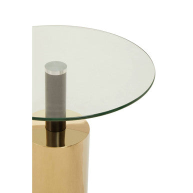 Clear Glass Top Side Table with Gold Steel Base and Black Centre Support | Oria