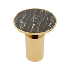Black Marble Effect Glass Top Side Table with Gold Finished Base | Oria