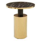 Black Marble Effect Glass Top Side Table with Gold Finished Base | Oria