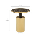 Black Marble Effect Glass Top Side Table with Gold Finished Base | Oria