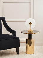 Black Marble Effect Glass Top Side Table with Gold Finished Base | Oria