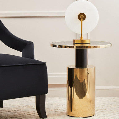 Black Marble Effect Glass Top Side Table with Gold Finished Base | Oria