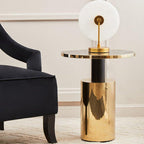 Black Marble Effect Glass Top Side Table with Gold Finished Base | Oria