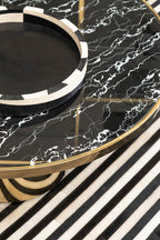 Black Marble Effect Glass Top Coffee Table with Gold Finish Base | Oria