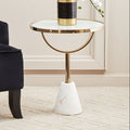 White Glass Top Side Table with Gold Metal Column and White Marble Base | Oria