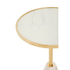 White Glass Top Side Table with Gold Metal Column and White Marble Base | Oria