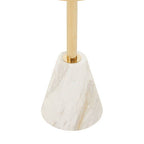 White Glass Top Side Table with Gold Metal Column and White Marble Base | Oria