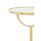 White Glass Top Side Table with Gold Metal Column and White Marble Base | Oria