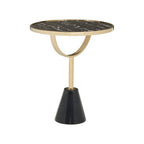 Black Glass Top Side Table with Gold Metal Column and Black Marble Base | Oria