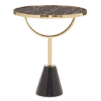 Black Glass Top Side Table with Gold Metal Column and Black Marble Base | Oria