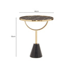 Black Glass Top Side Table with Gold Metal Column and Black Marble Base | Oria