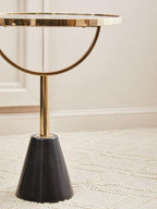 Black Glass Top Side Table with Gold Metal Column and Black Marble Base | Oria