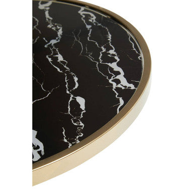 Black Glass Top Side Table with Gold Metal Column and Black Marble Base | Oria