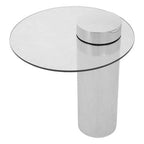 Clear Round Glass Top Side Table with Silver Metal Pedestal Base | Oria