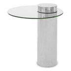Clear Round Glass Top Side Table with Silver Metal Pedestal Base | Oria