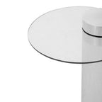 Clear Round Glass Top Side Table with Silver Metal Pedestal Base | Oria