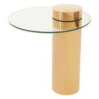 Clear Round Glass Side Table with Tall Rose Gold Standing Base | Oria