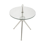 Clear Glass Top Side Table with Silver Stainless Steel Tripod Frame | Oria