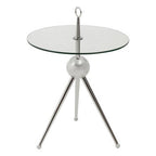 Clear Glass Top Side Table with Silver Stainless Steel Tripod Frame | Oria