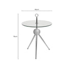 Clear Glass Top Side Table with Silver Stainless Steel Tripod Frame | Oria