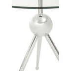 Clear Glass Top Side Table with Silver Stainless Steel Tripod Frame | Oria