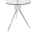 Clear Glass Top Side Table with Silver Stainless Steel Tripod Frame | Oria