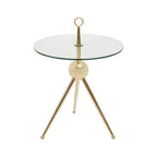 Clear Glass Top Side Table with Gold Tripod Metal Frame and Globe Detail | Oria