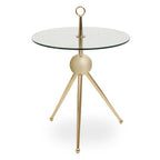 Clear Glass Top Side Table with Gold Tripod Metal Frame and Globe Detail | Oria