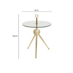 Clear Glass Top Side Table with Gold Tripod Metal Frame and Globe Detail | Oria