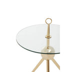 Clear Glass Top Side Table with Gold Tripod Metal Frame and Globe Detail | Oria