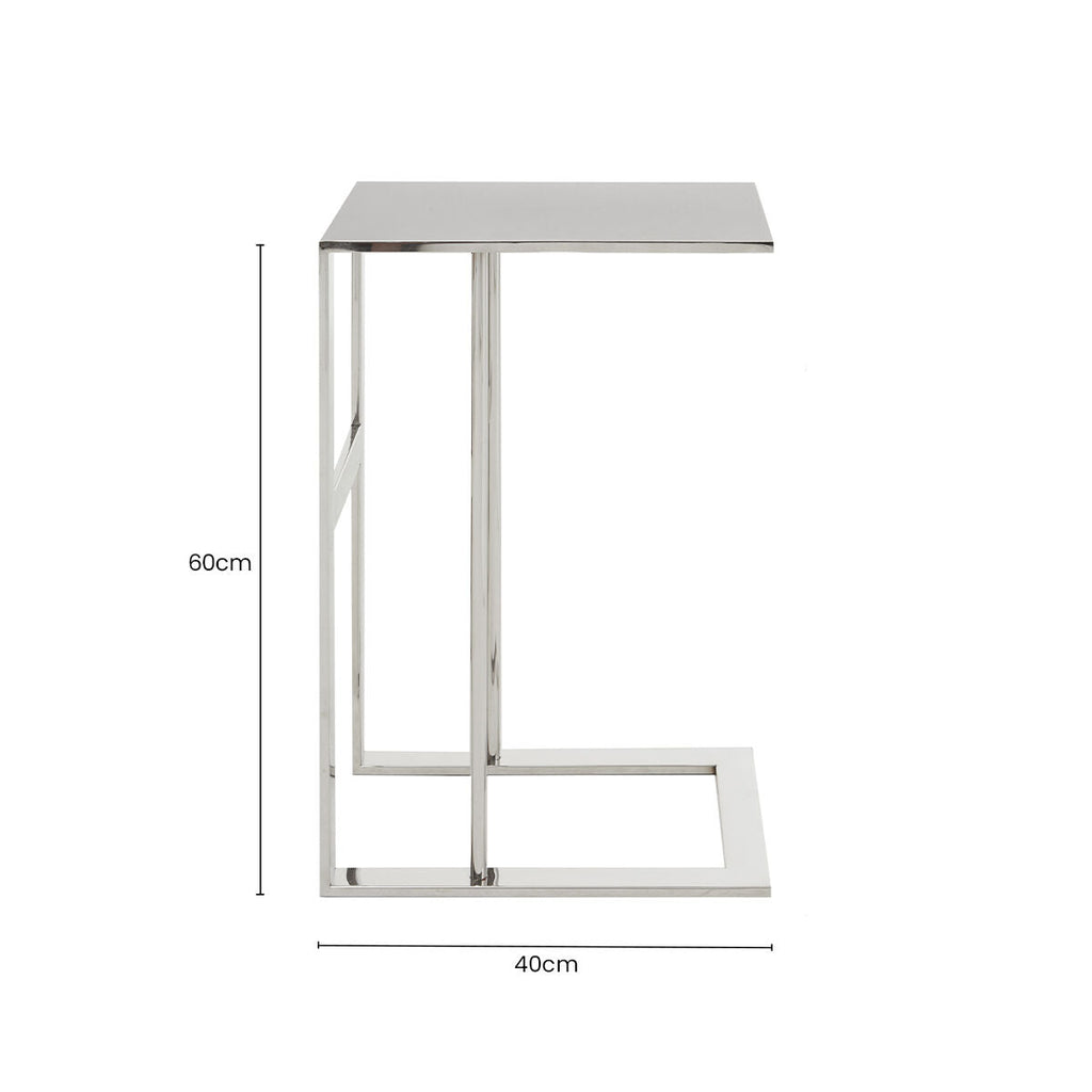 Silver Metal C Shaped Side Table with Sparkling Top, Oria