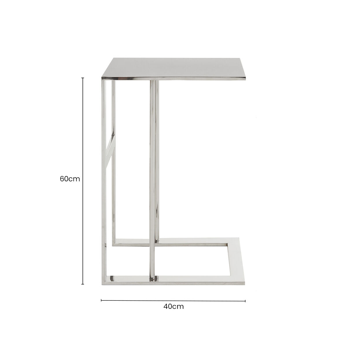 Silver Metal C Shaped Side Table with Sparkling Top, Oria