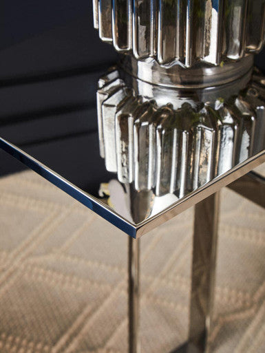 Silver Metal C Shaped Side Table with Sparkling Top, Oria